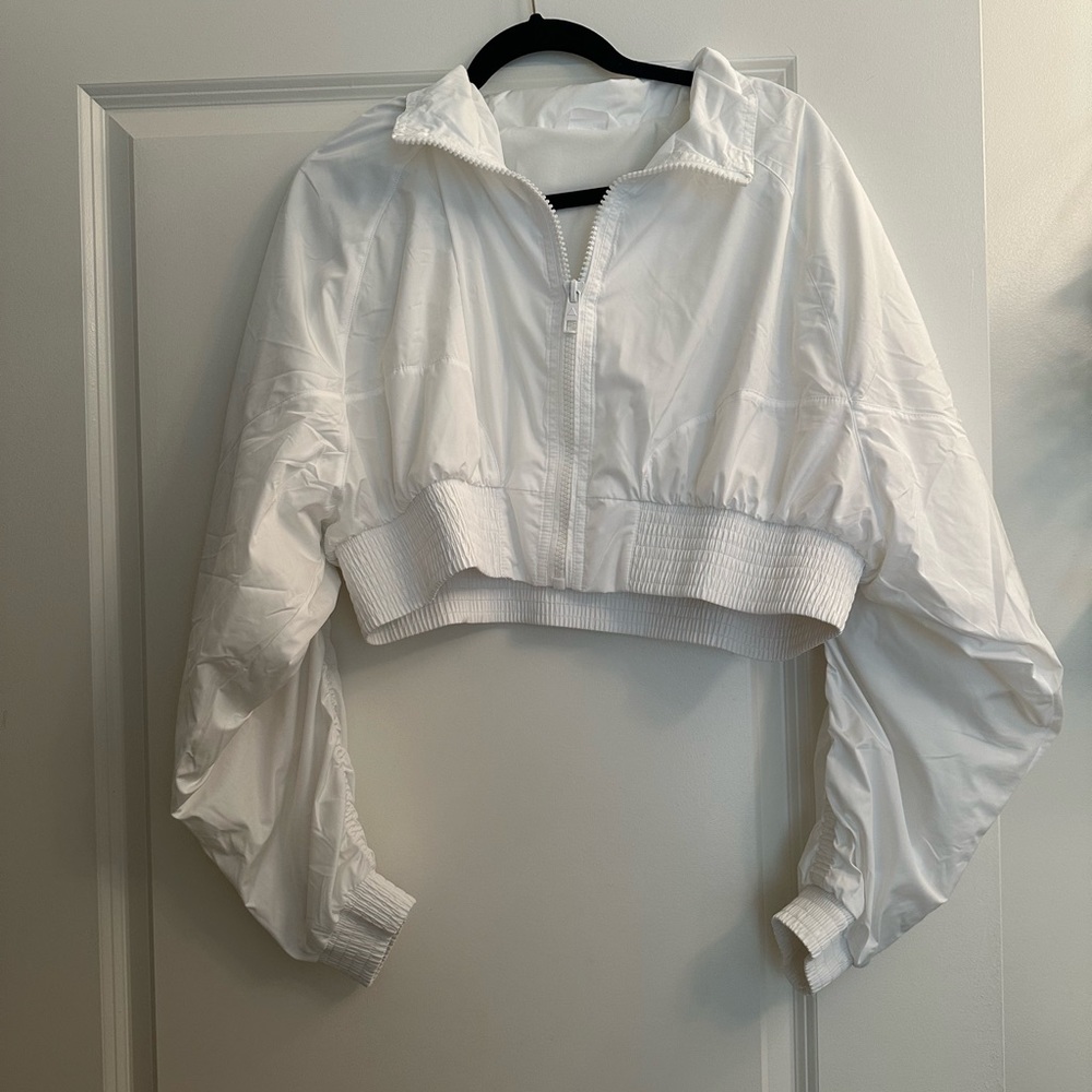 Balance / Vitality White cropped bomber jacket
